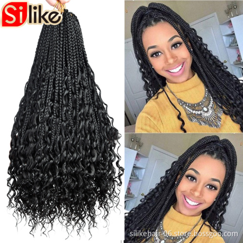Pre-looped Synthetic Boho Box Braided Silike Hair Goddess Locs messy box braids Crochet Bohemian Hair with Curly Ombre Burgundy